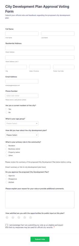 City Development Plan Approval Voting Form Template