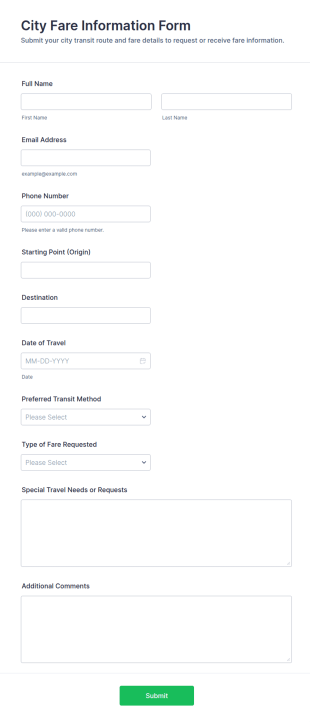 City Fare Information Form Template