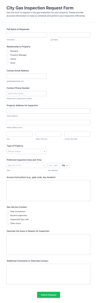 City Gas Inspection Request Form Template