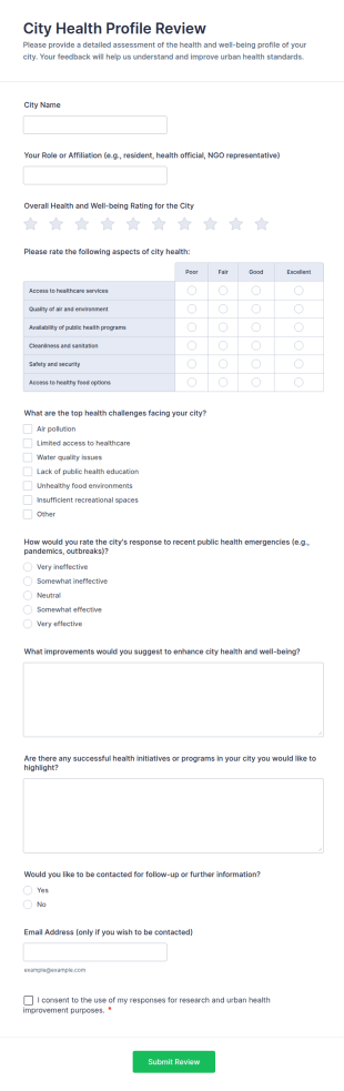 City Health Profile Review Form Template
