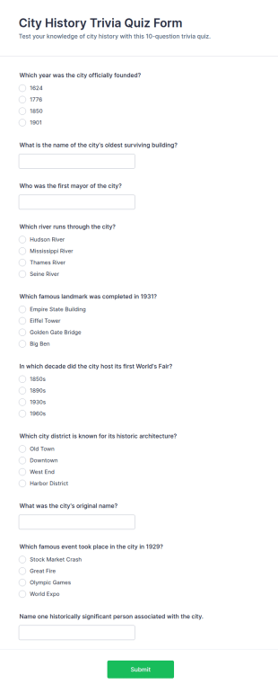City History Trivia Quiz Form Template