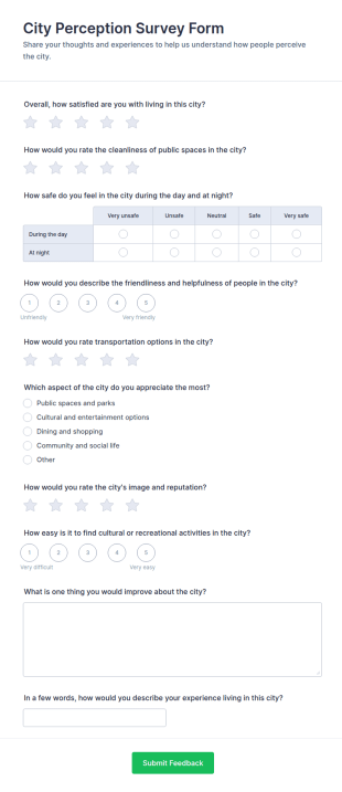 City Perception Survey Form Template