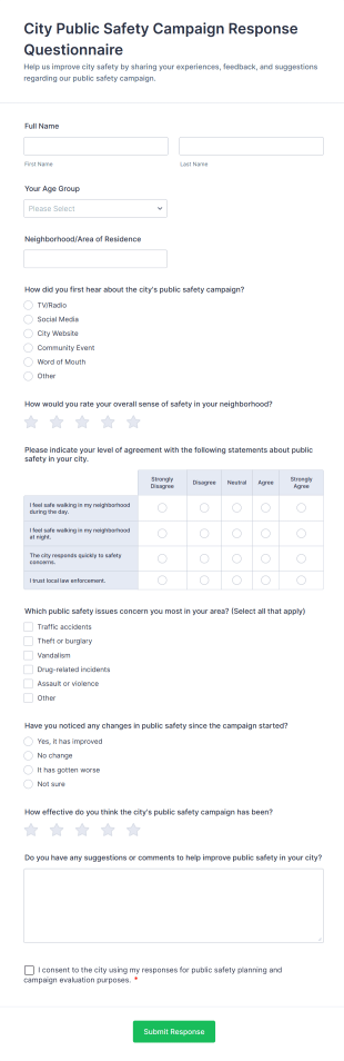 City Public Safety Campaign Response Questionnaire Form Template