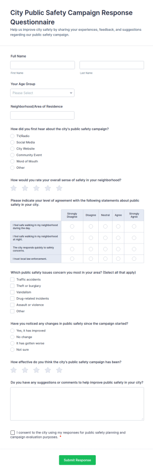 City Public Safety Campaign Response Questionnaire Form Template