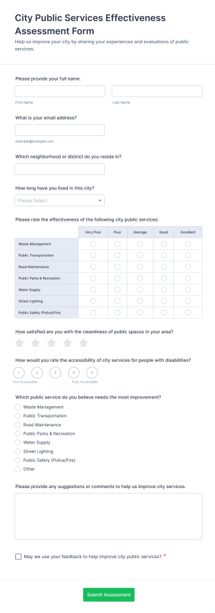 City Public Services Effectiveness Assessment Form Template