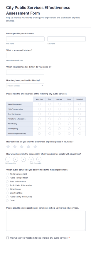 City Public Services Effectiveness Assessment Form Template
