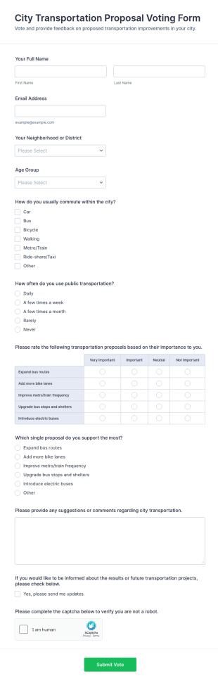 City Transportation Proposal Voting Form Template