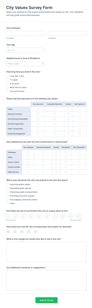 City Values Survey Form Template