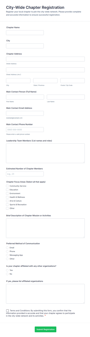 City Wide Chapter Registration Form Template