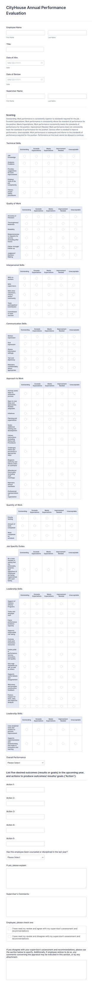 City House Annual Performance Evaluation Form Template