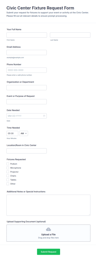Civic Center Fixture Request Form Template