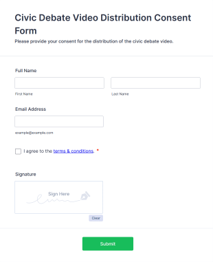 Civic Debate Video Distribution Consent Form Template