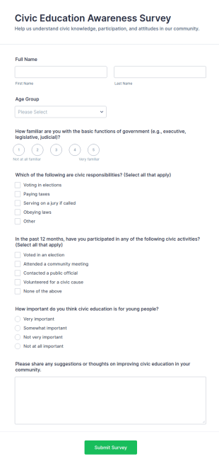 Civic Education Awareness Survey Form Template
