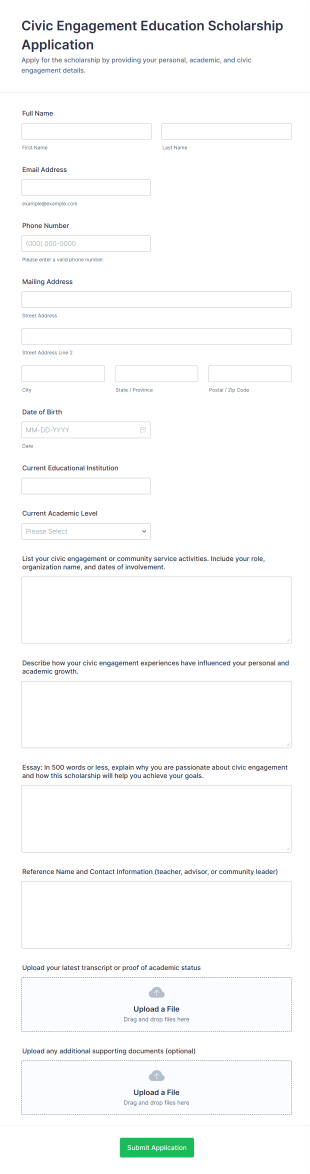 Civic Engagement Education Scholarship Application Form Template
