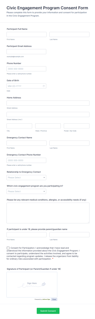 Civic Engagement Program Consent Form Template