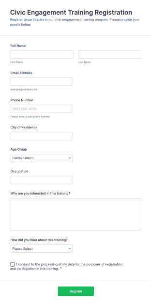 Civic Engagement Training Registration Form Template