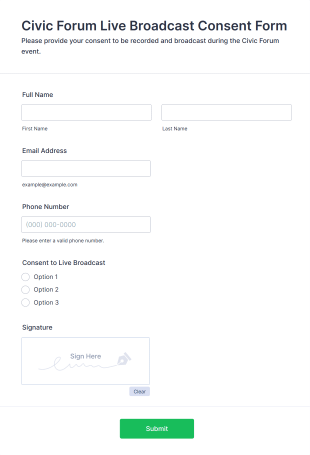 Civic Forum Live Broadcast Consent Form Template