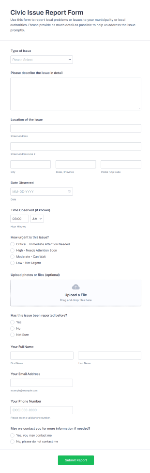 Civic Issue Report Form Template