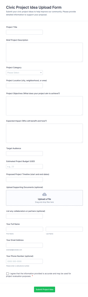 Civic Project Idea Upload Form Template