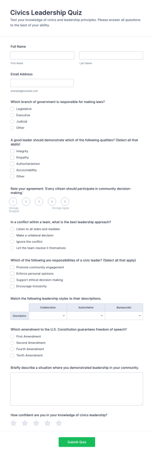 Civics Leadership Quiz Form Template