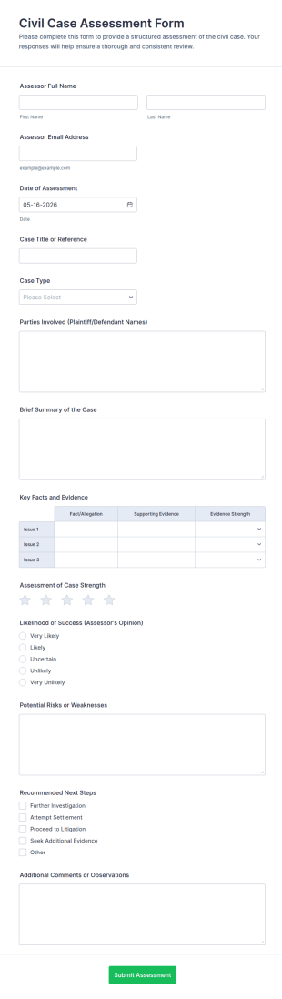 Civil Case Assessment Form Template