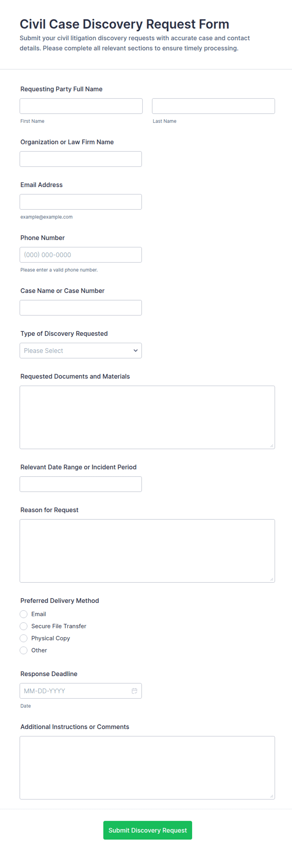 Civil Case Discovery Request Form Template | Jotform