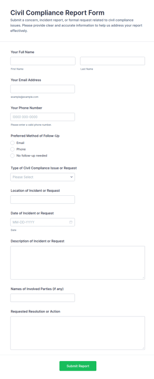 Civil Compliance Report And Request Form Template