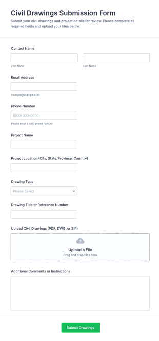 Civil Drawings Submission Form Template