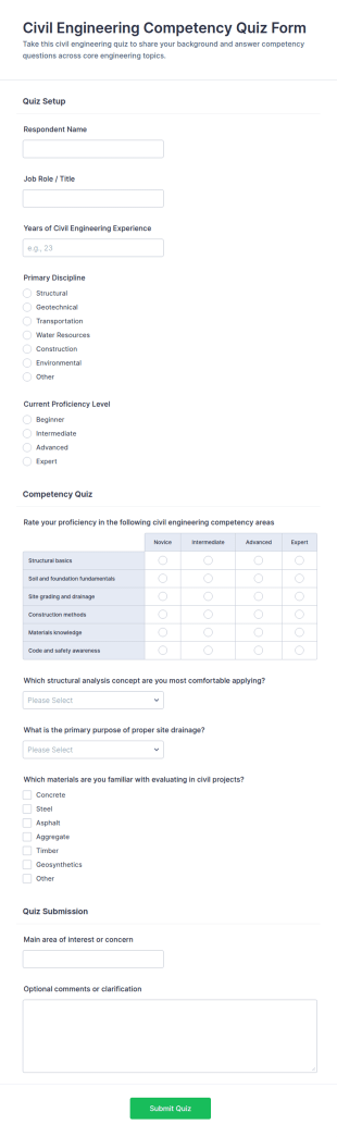 Civil Engineering Competency Quiz Form Template
