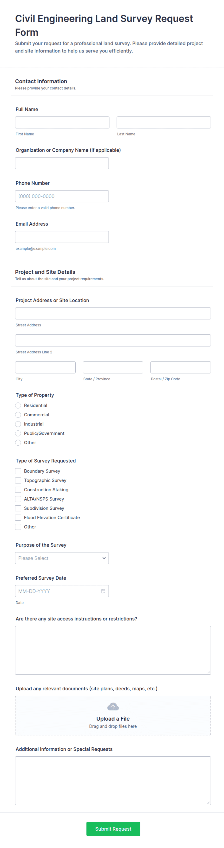 Civil Engineering Land Survey Request Form Template | Jotform