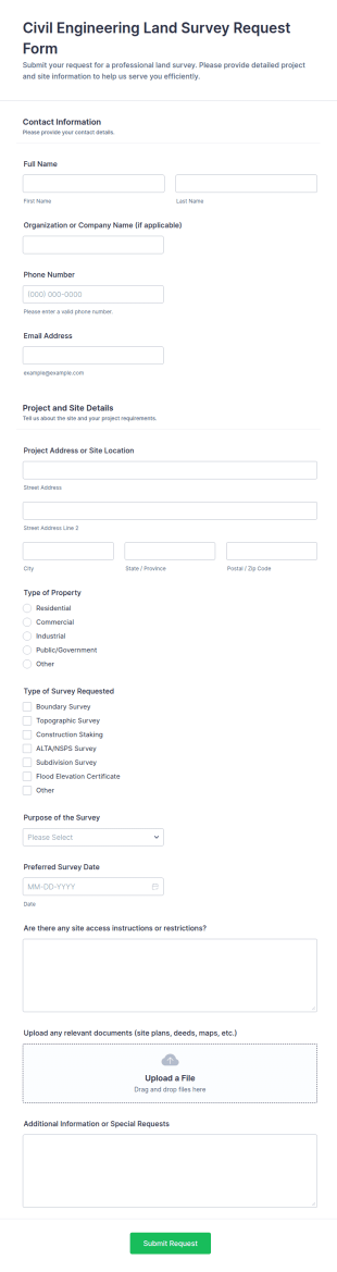 Civil Engineering Land Survey Request Form Template