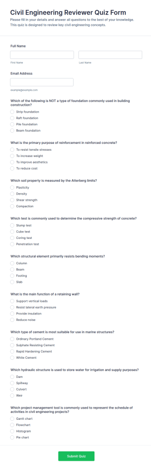 Civil Engineering Reviewer Quiz Form Template