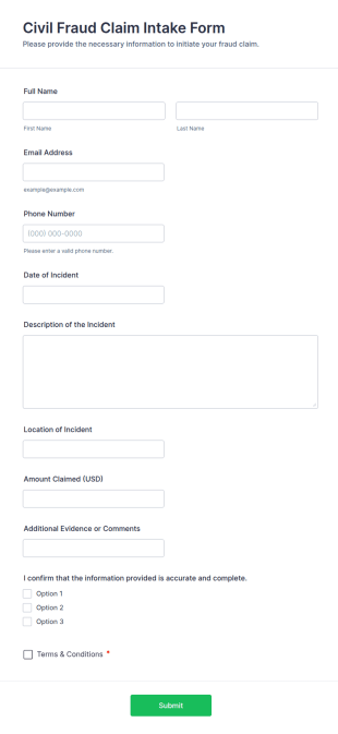Civil Fraud Claim Intake Form Template