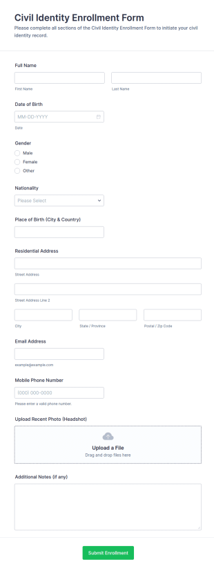 Civil Identity Enrollment Form Template
