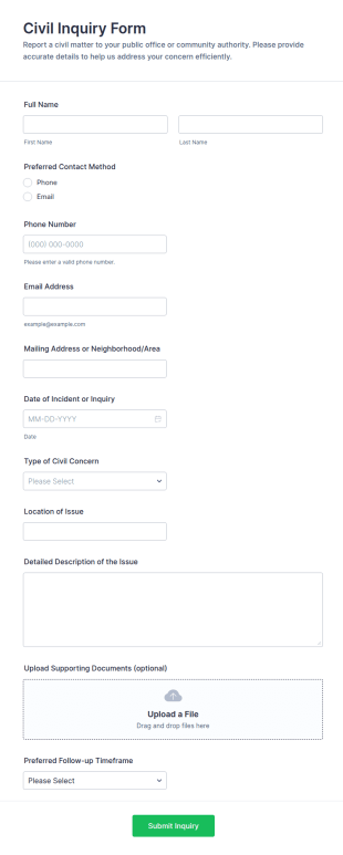 Civil Inquiry Form Template