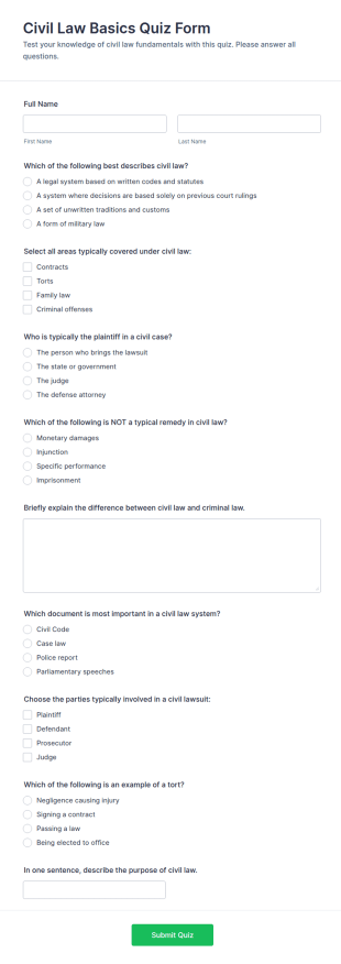 Civil Law Basics Quiz Form Template