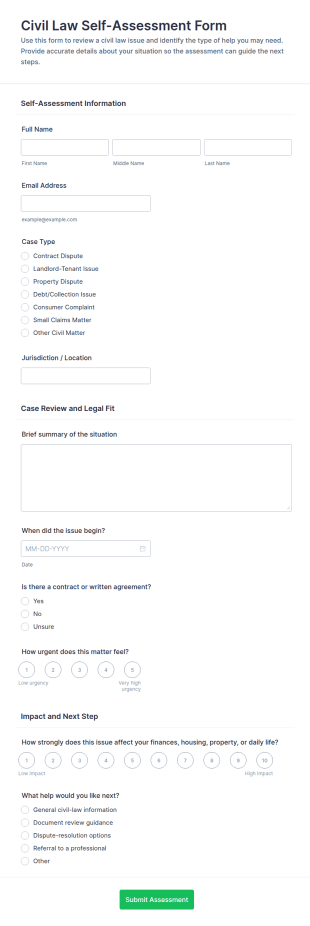 Civil Law Self Assessment Form Template