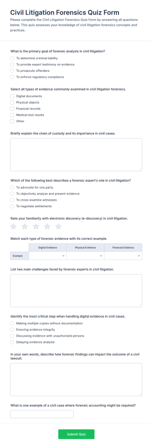 Civil Litigation Forensics Quiz Form Template