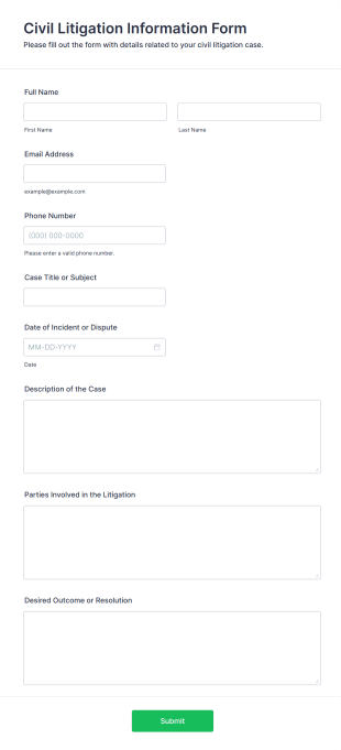 Civil Litigation Information Form Form Template