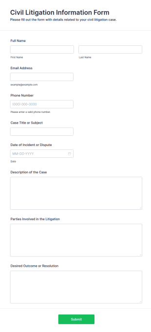 Civil Litigation Information Form Template