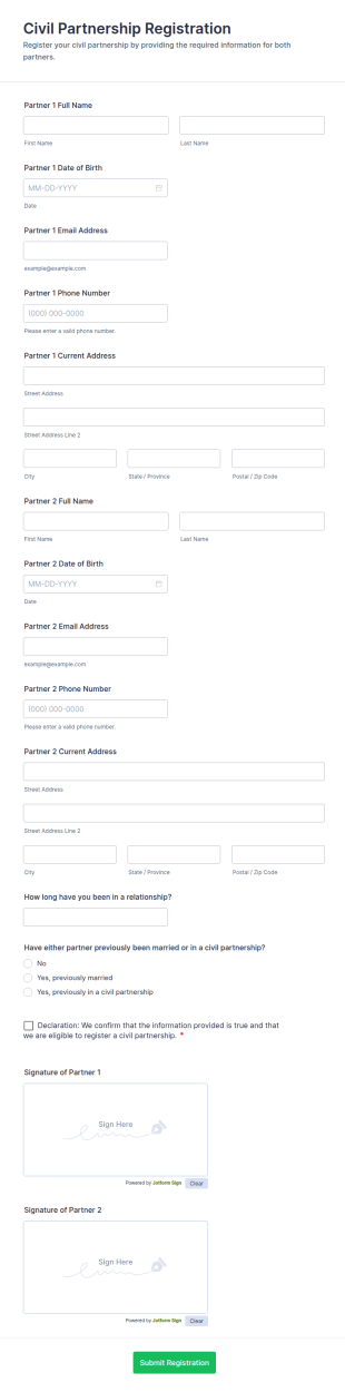 Civil Partnership Registration Form Template
