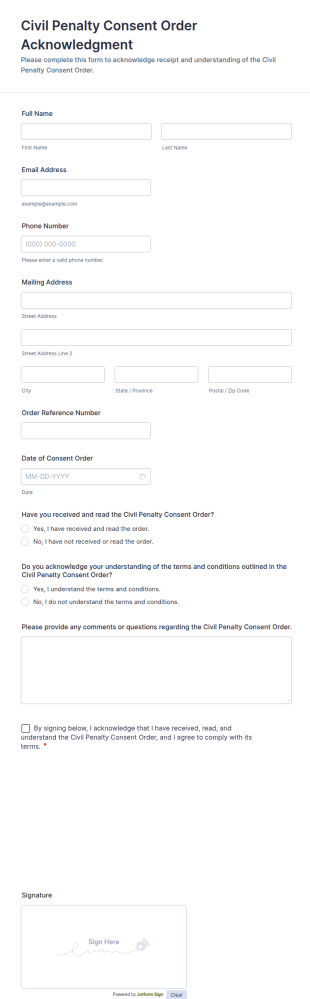 Civil Penalty Consent Order Acknowledgment Form Template