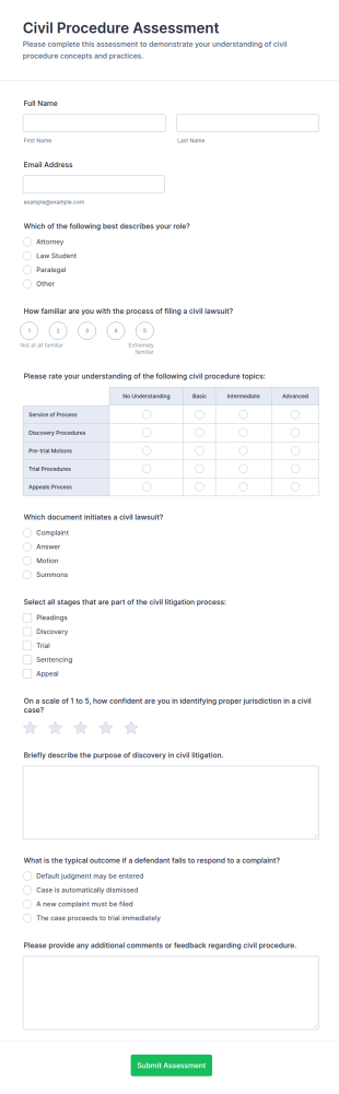 Civil Procedure Assessment Form Template