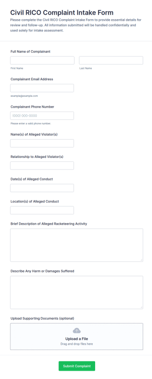 Civil RICO Complaint Intake Form Template