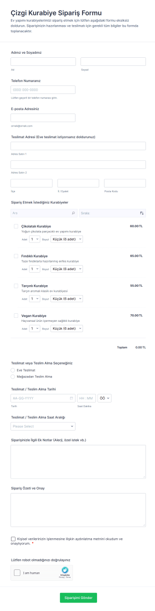 Stripe Ile Kurabiye Sipariş Form Şablonu