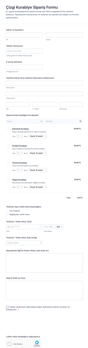 Stripe Ile Kurabiye Sipariş Form Şablonu