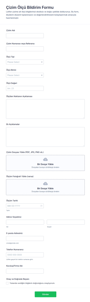 Çizim Ölçüm Teslim Form Şablonu