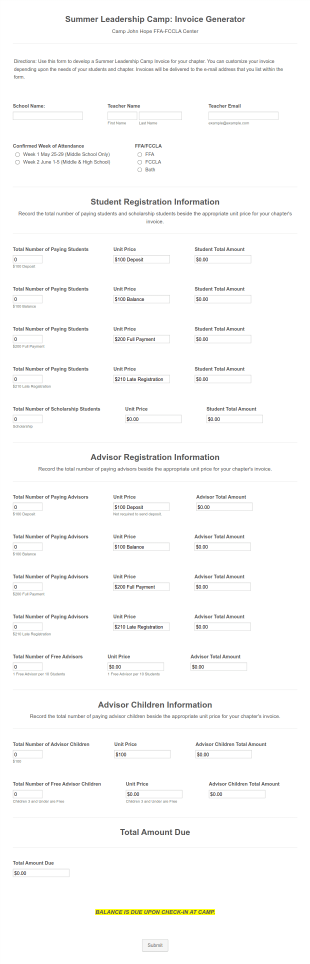 CJH : Invoice Generator Form Template