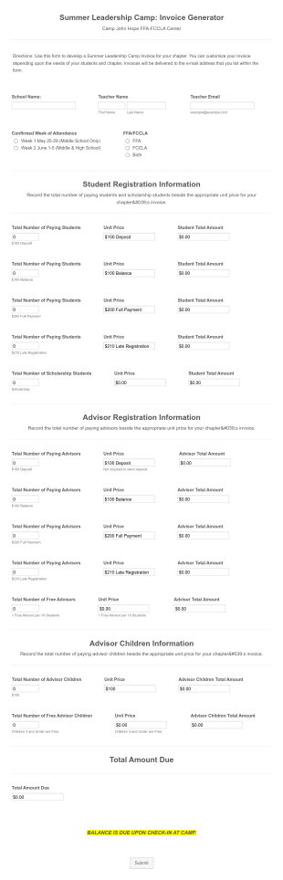 CJH : Invoice Generator Form Template