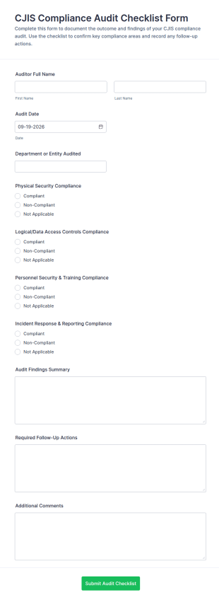 CJIS Compliance Audit Checklist Form Template